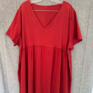 Red 100% Cotton XXL Prairie Dress V Neck Maxi NWOT